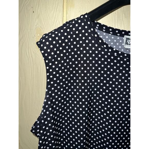 Polka Dot 2X Tunic Tank Top Anne Klein Asymmetrical Hem Black White Drape Vents - Picture 4 of 7